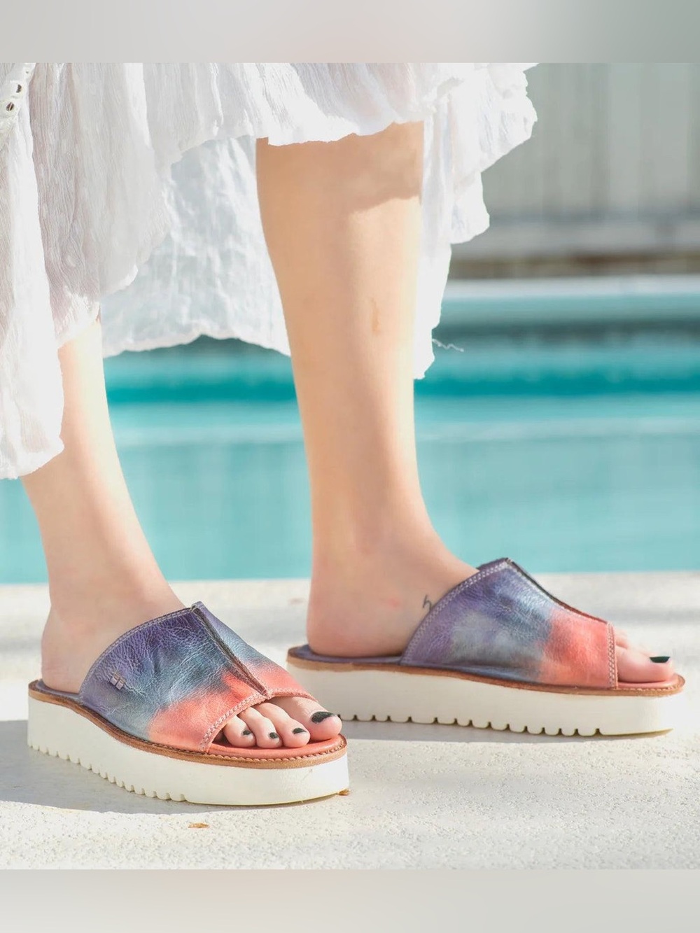 BED|STU Fairlee II Coral & Purple Cotton Candy Tie-Dye Platform Slide Mules NWT